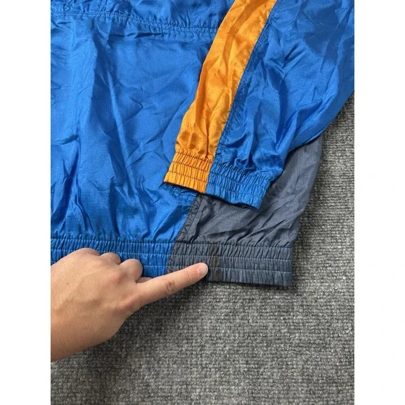 Mens Nike Nylon Windbreaker Blue Orange Snap Pullover 1990s, Size L